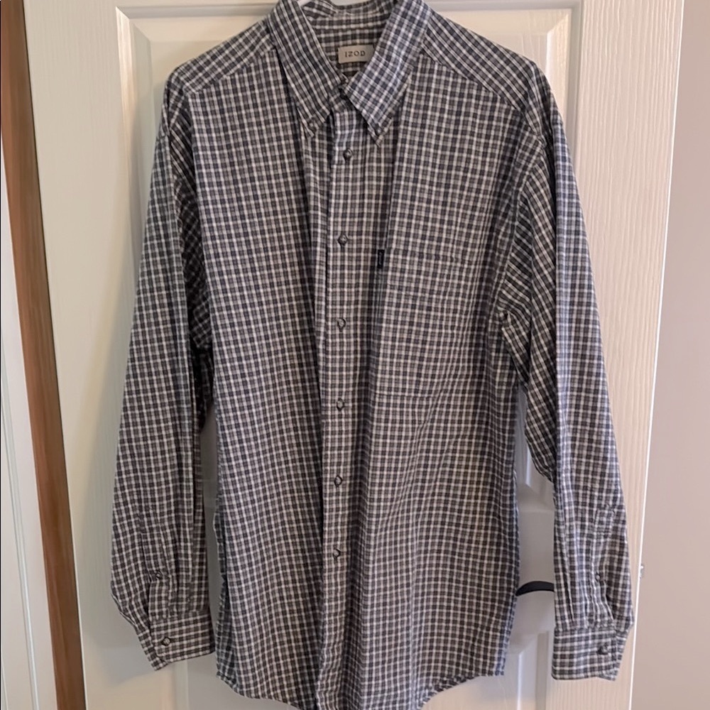 Izod Blue, Gray & White Casual Button Down Shirt